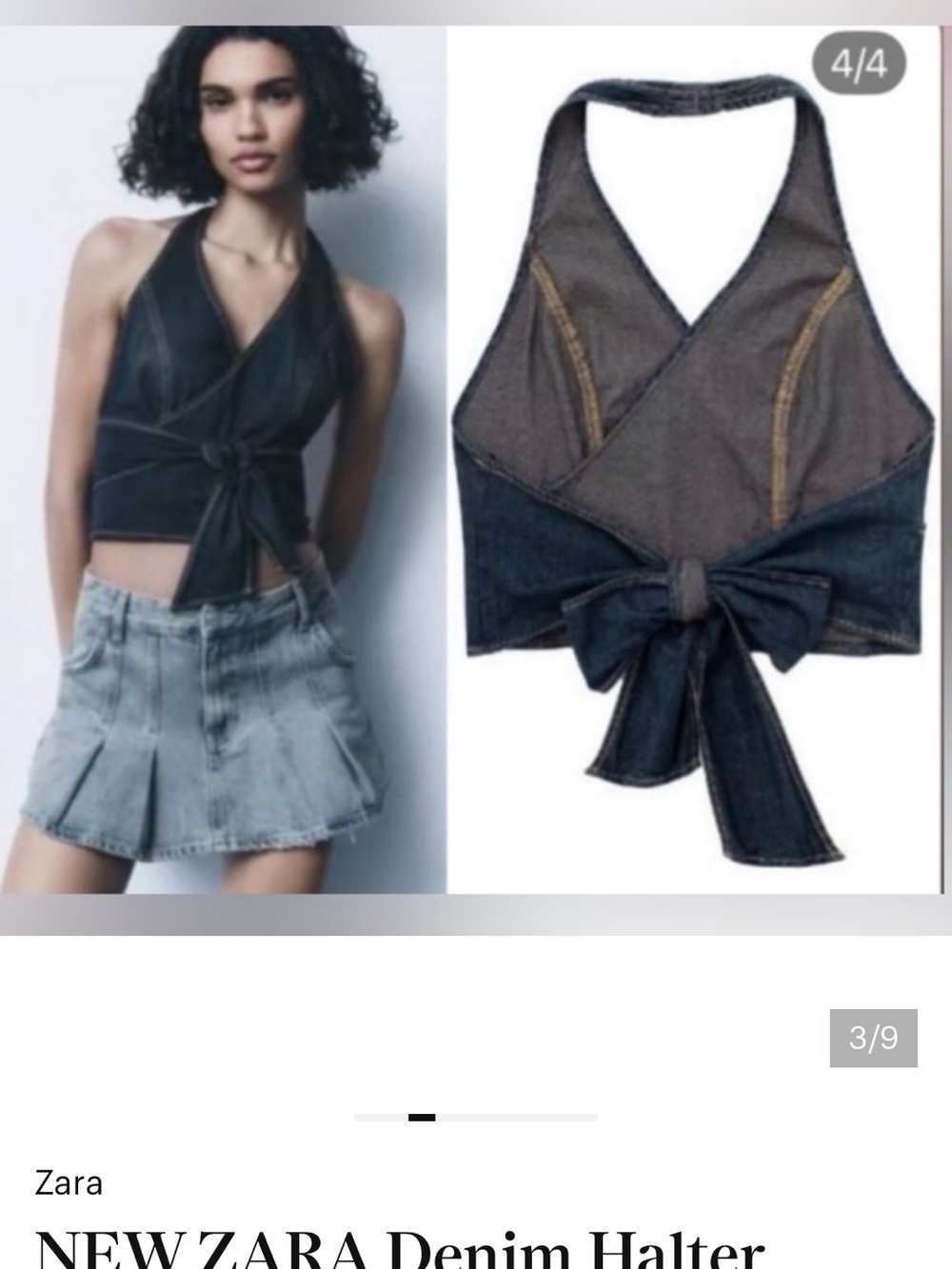 Zara Dark Blue Denim Halter Wrap Crop Top - Picture 6 of 6
